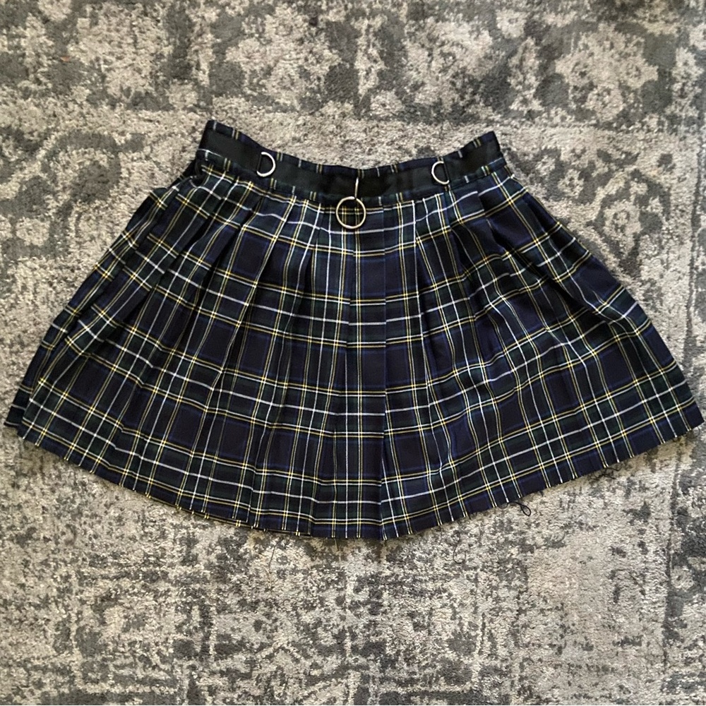 DOLLS KILL CURRENT MOOD DRESS CODE BLACK AND BLUE PLAID PREPPY SCHOOL GIRL SKIRT